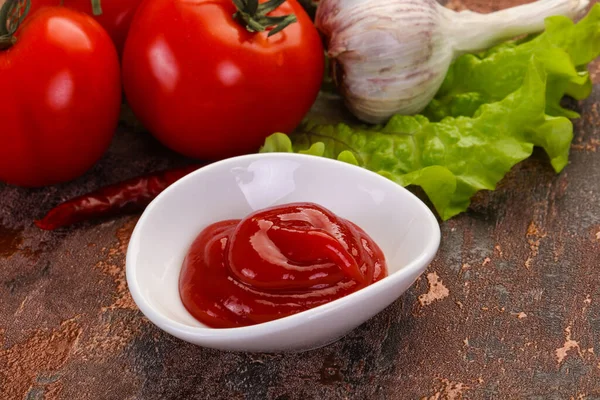 Sauce Tomate Ketchup Servi Poivre Ail — Photo