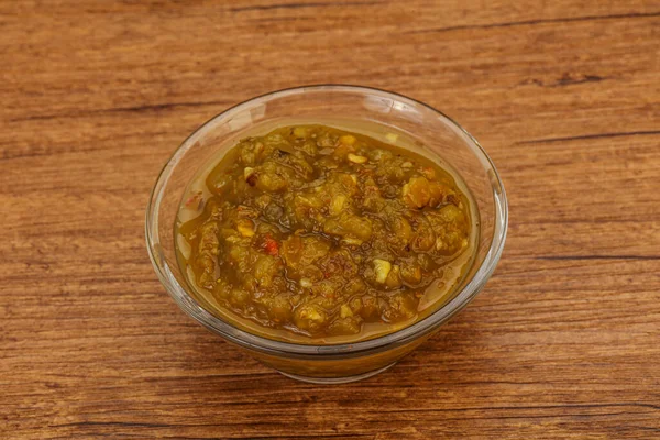 Grüne Würzige Sauce Mit Pfeffer Der Schüssel — Stockfoto