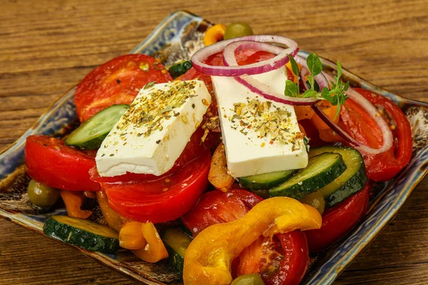 Traditional Greek Salad Feta Cheese Vegetables — Stock Photo, Image