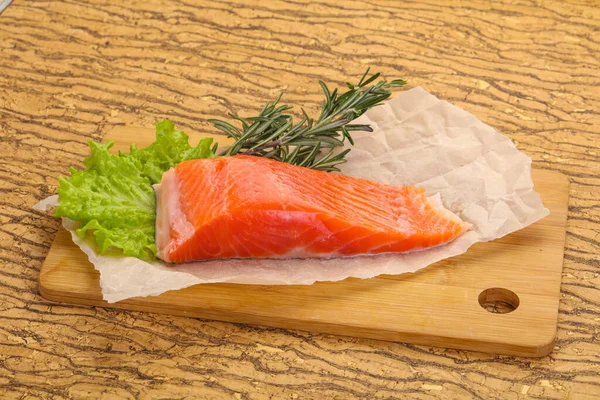 Piece Raw Salmon Wooden Background — Stock Photo, Image