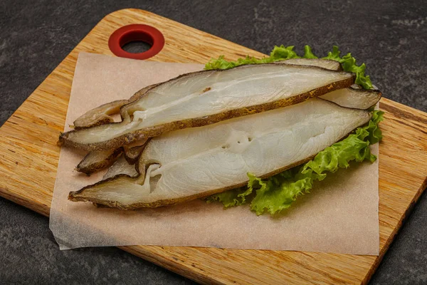Delikate Geräucherte Heilbutt Fischscheiben Snack — Stockfoto