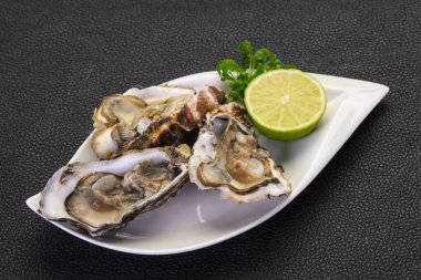 Limonlu ve maydanozlu taze istiridye.