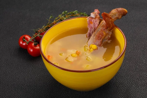 Peas soup with smoked ribs — Stock Image Peas Soup Smoked Ribs Stock Photo