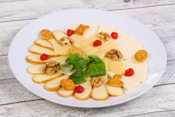 Cheese Plate Nuts Salad — Stock Photo, Image