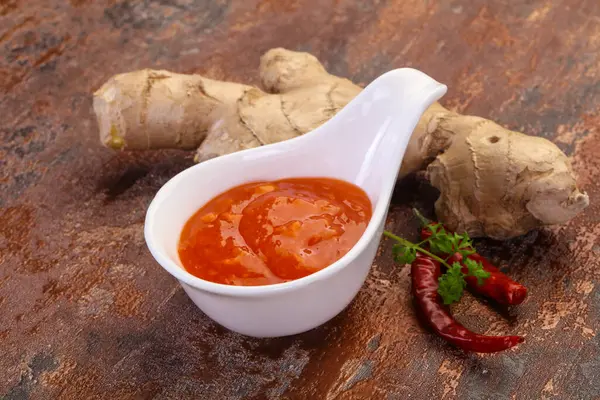 Zázvorová Chilli Omáčka Kořenem Pepřem — Stock fotografie