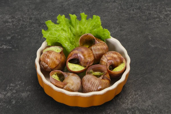 Cucina Francese Escargot Con Salsa Burro — Foto Stock