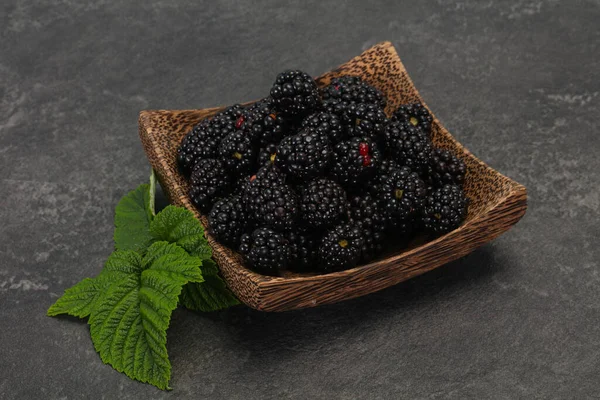 Sød Velsmagende Moden Blackberry Bunke Med Blad - Stock-foto