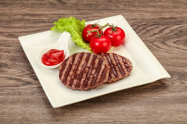 Chuleta Hamburguesa Plancha Con Salsa Tomate —  Fotos de Stock