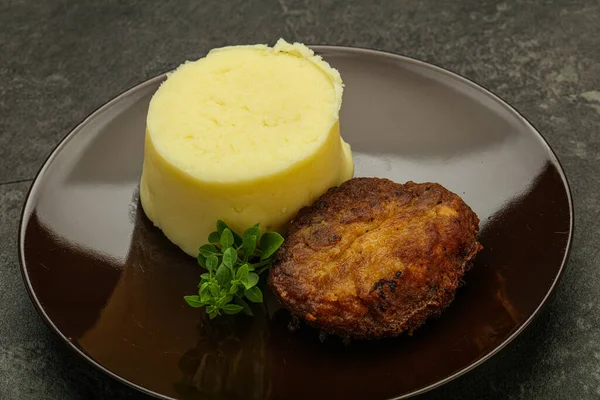 Purée Pommes Terre Avec Escalope Porc Maison — Photo