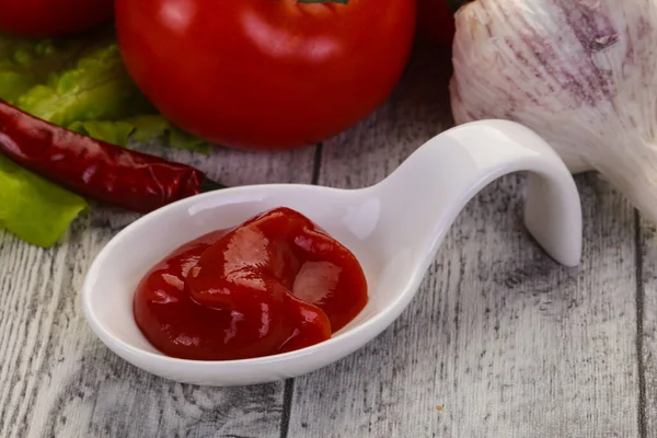 Salsa Ketchup Pomodoro Servita Pepe Aglio — Foto Stock