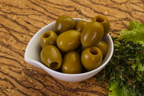 Big Green Olives Bowl — Stock Photo, Image