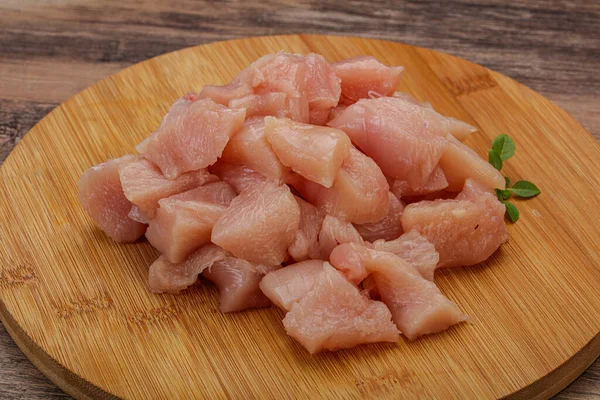 Raw Diced Chicken Breast Cooking — Stock Photo, Image