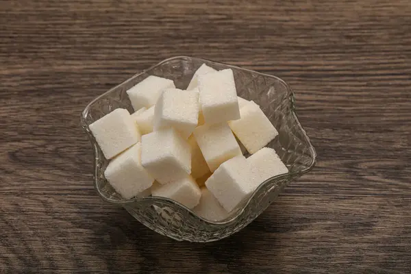 Refined White Granulated Sugar Cubs Bowl — Stock Photo, Image