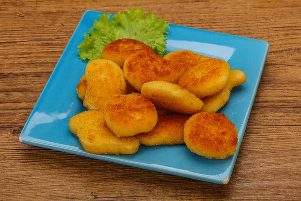 Fried Tasty Chicken Nuggets Served Salad Leaves — Stock Photo, Image