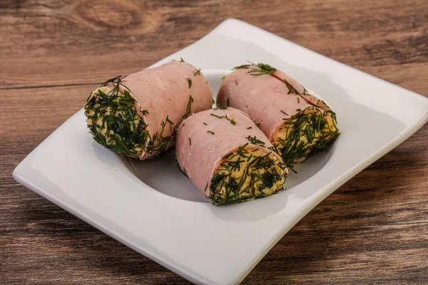 Ham Roll Snack Met Kaas Knoflook — Stockfoto