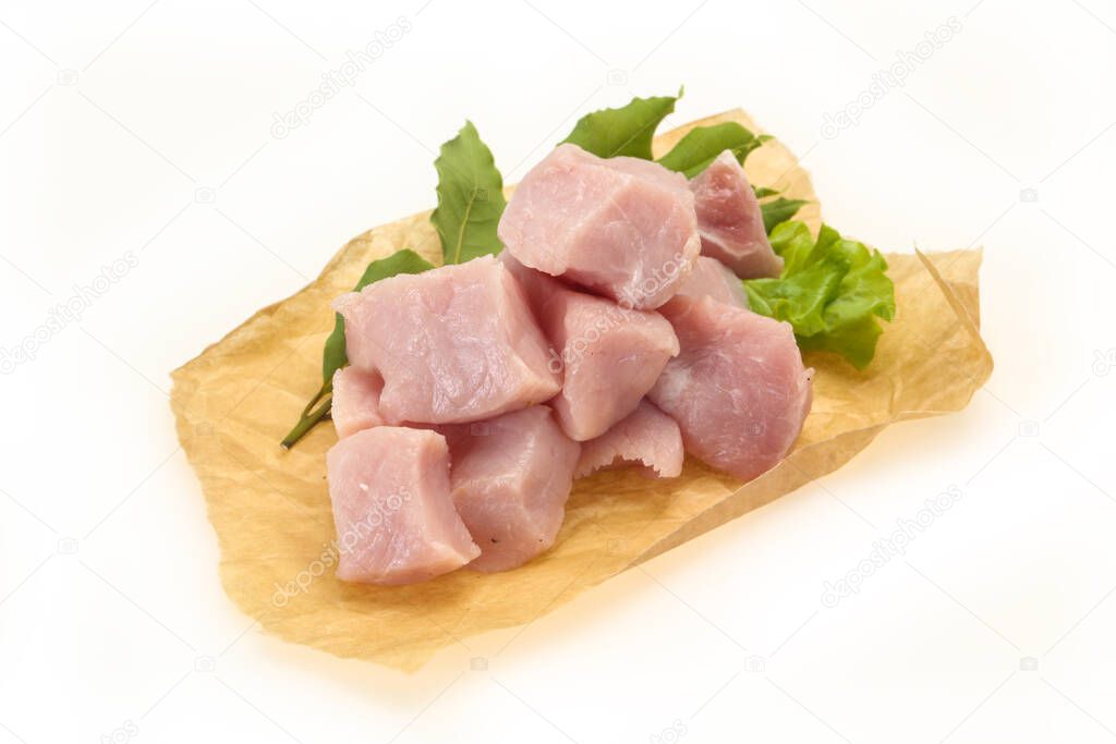 Raw fresh pork meat cube ready for cooking