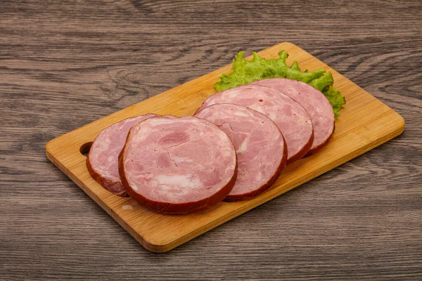 Rodajas Jamón Carne Cerdo Sobre Tabla Madera —  Fotos de Stock