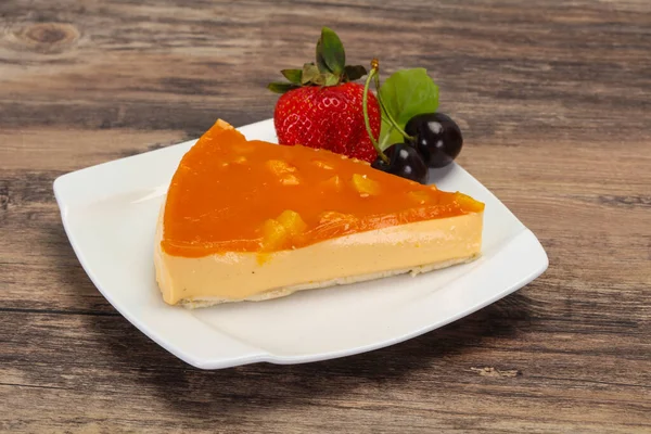 Cheesecake Apricot Served Strawberry Mint — Stock Photo, Image