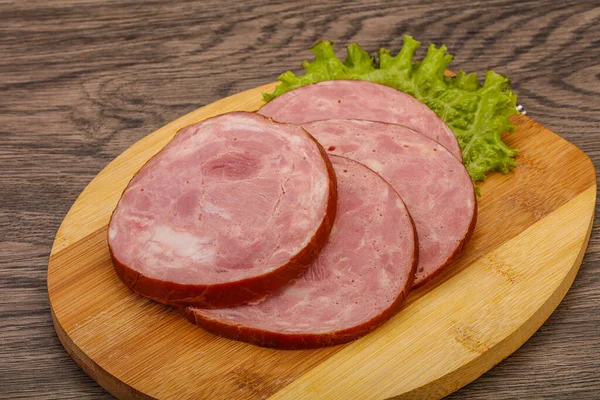 Slices Pork Meat Ham Wooden Board — Stock Photo, Image