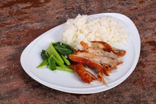 Arroz Com Peito Pato Torrado Ervas — Fotografia de Stock