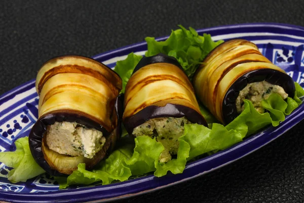 Stuffed Eggplant Cheese Herbs Served Salad — Stock Photo, Image
