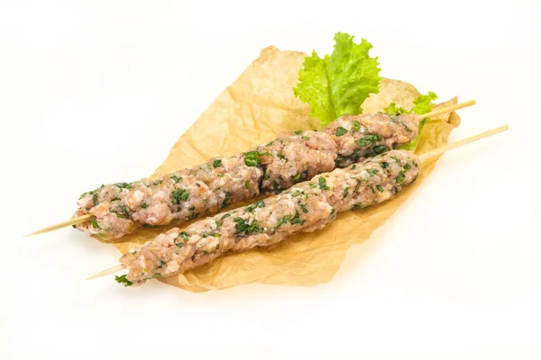 Brochette Porc Cru Kebab Prêt Pour Gril — Photo