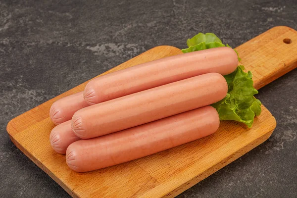 Tasty Meat Sausages Heap Board — Stock Photo, Image