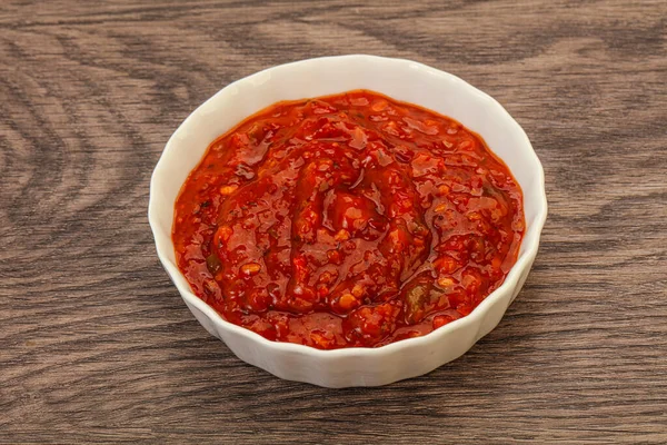 Tomaten Scharfe Würzige Sauce Der Schüssel — Stockfoto