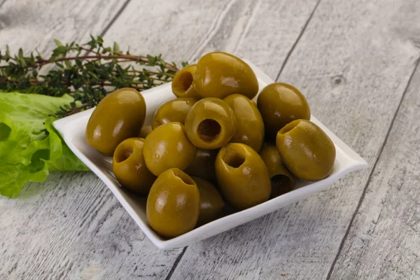 Grandes Aceitunas Verdes Tazón — Foto de Stock