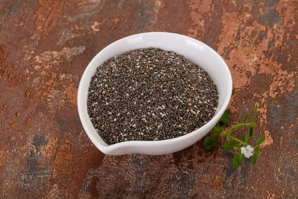 Dietary Chia Samen Der Schüssel Über Holzgrund — Stockfoto