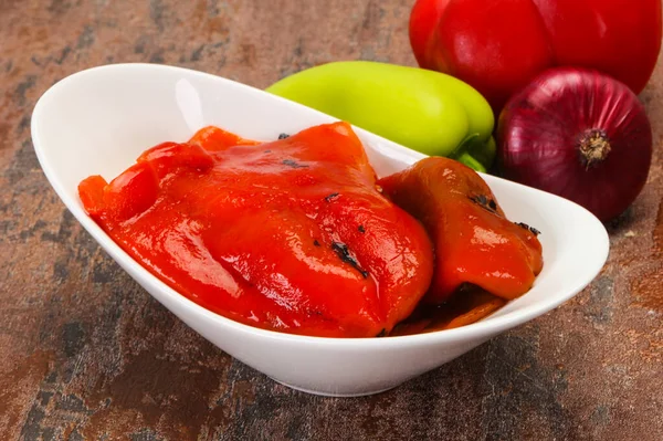 Marinierte Gebackene Rote Paprika Der Schüssel — Stockfoto