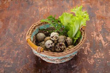 Sepette bıldırcın yumurtası ve şifalı ot.