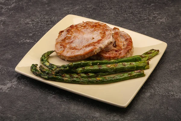 Grilled Tuna Steak Green Asparagus — Stock Photo, Image