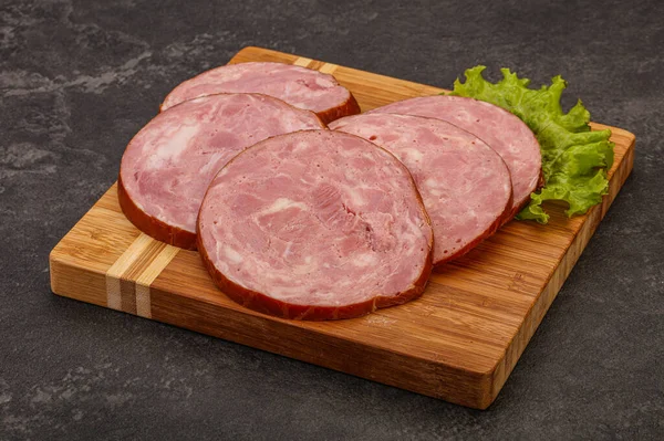 Scheiben Schweinefleischschinken Über Holzbrett — Stockfoto