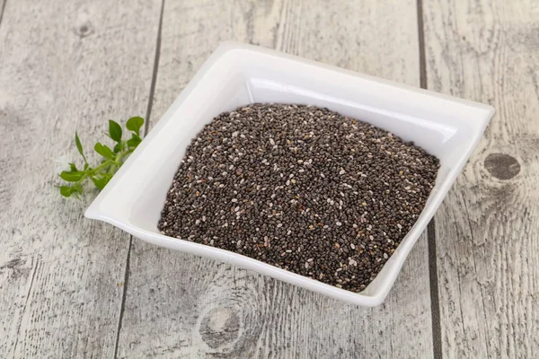 Dietary Chia Seeds Bowl Wooden Background — Stock Photo, Image