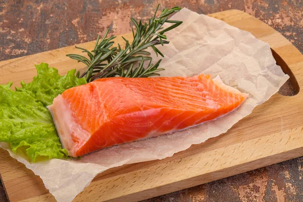 Piece Raw Salmon Wooden Background — Stock Photo, Image