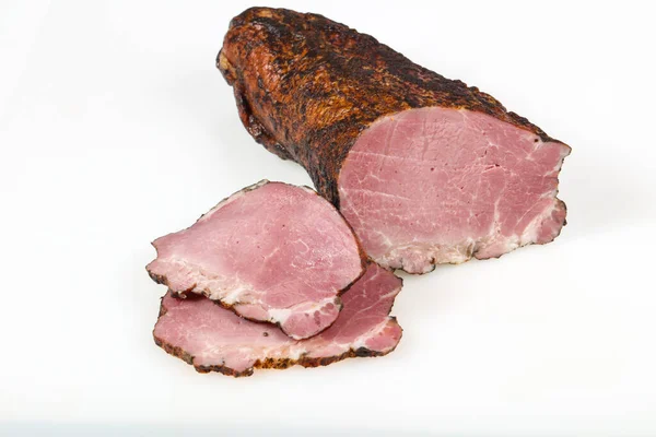 Salsichas Carne Saborosas Prontas Para Comer Sobre Fundo Branco — Fotografia de Stock