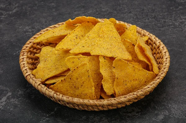 Mexican Crunchy Corn Nachos Triangle Heap — Stock Photo, Image