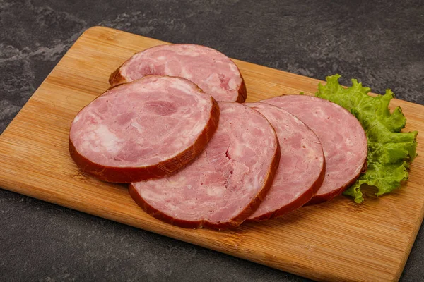 Scheiben Schweinefleischschinken Über Holzbrett — Stockfoto