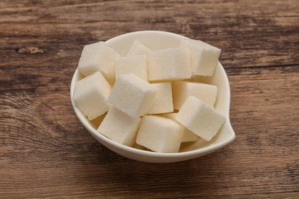 Refined White Granulated Sugar Cubs Bowl — Stock Photo, Image