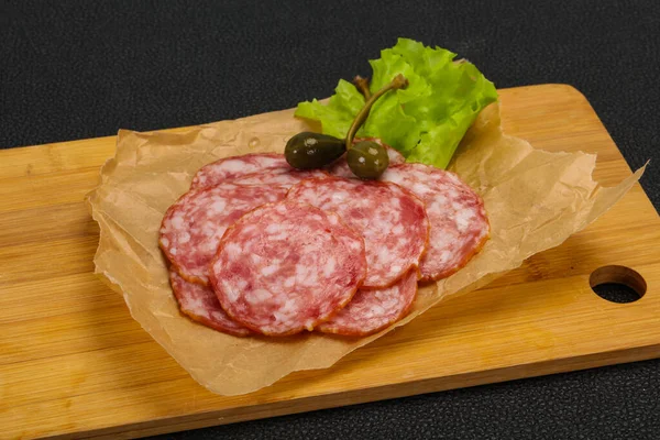 Saucisse Salchichon Espagnole Aux Feuilles Salade — Photo