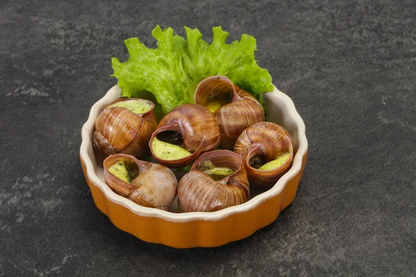 Французская Кухня Escargot Соусом Масла — стоковое фото