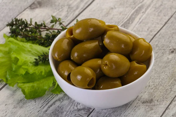 Big Green Olives Bowl — Stock Photo, Image