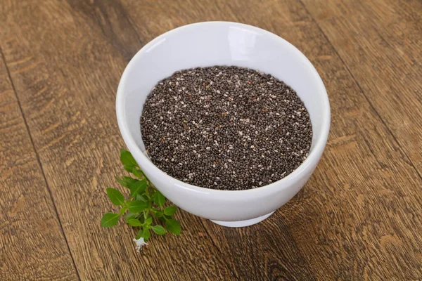 Dietary Chia Samen Der Schüssel Über Holzgrund — Stockfoto