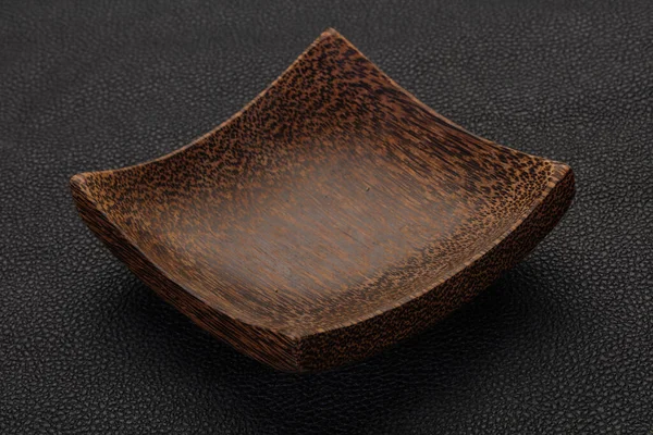 Empty Wooden Bowl Black Background — Stock Photo, Image