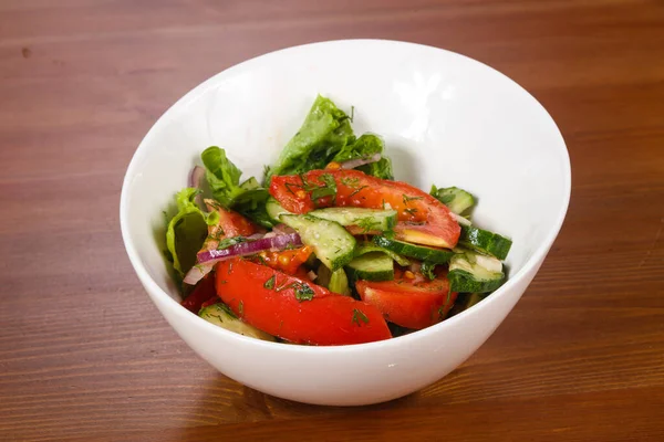 Salade Légumes Aux Tomates Concombres Oignons — Photo