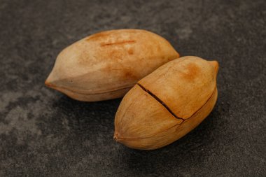 Ripe tasty Two whole pecan nuts