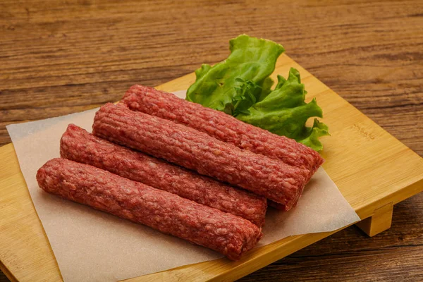 Raw Beef Sausages Spices Grill — Stock Photo, Image