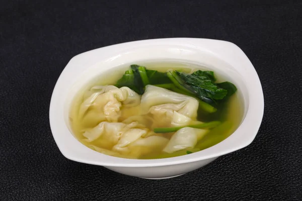 Sopa Wonton Tradicional Asiática Con Hierbas Especias —  Fotos de Stock