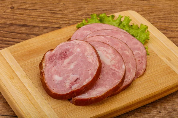 Rodajas Jamón Carne Cerdo Sobre Tabla Madera — Foto de Stock